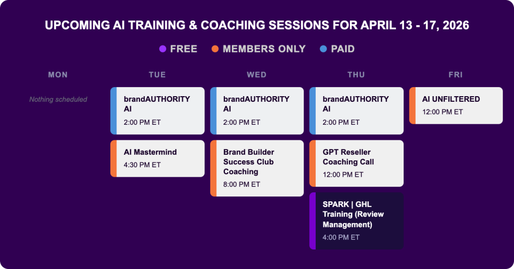 Upcoming AI Training & Coaching Sessions for April 13 - 17, 2026