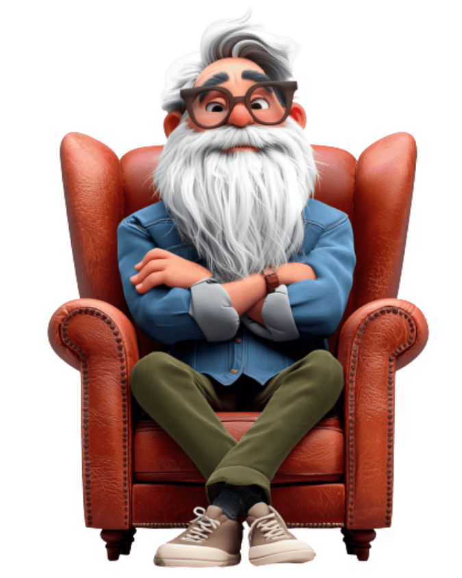 white beard ai in leather chair